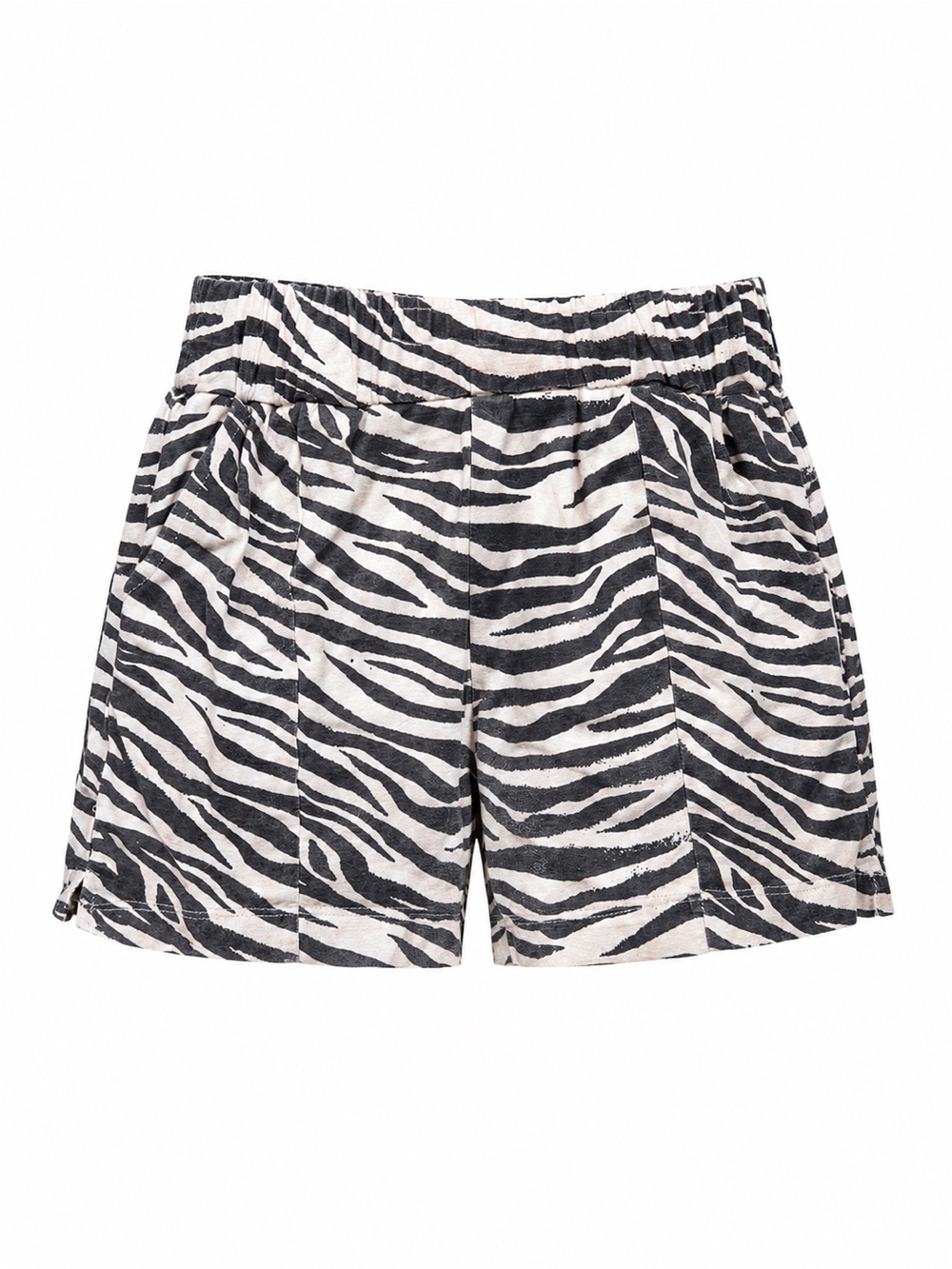 NUDNIK Zebra-Print Elastic Waist Kid’s Shorts - Black & White with Pockets Sz 4y